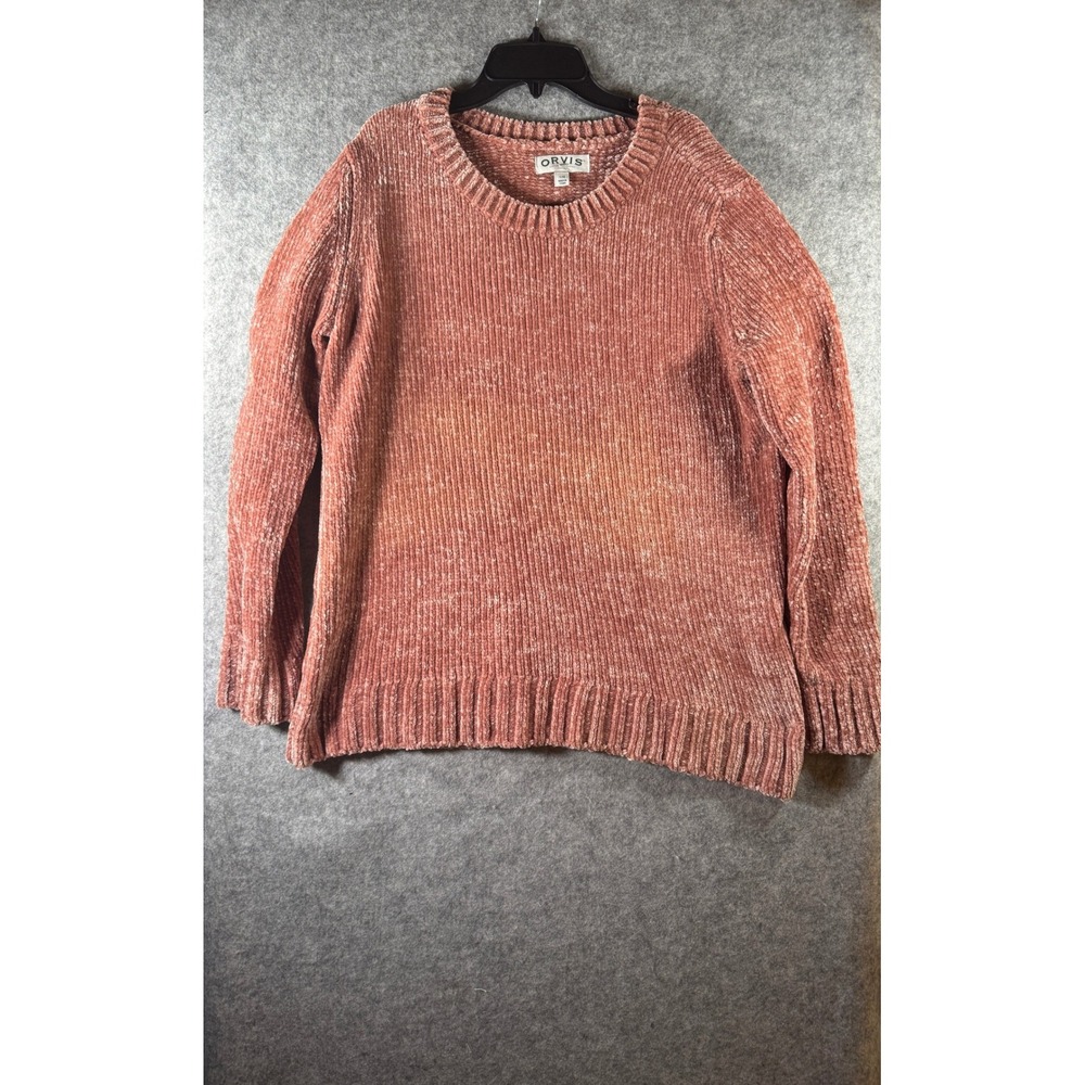 Orvis Women Rose Terracotta Ribbed Chenille Knit Crewneck Sweater Large
